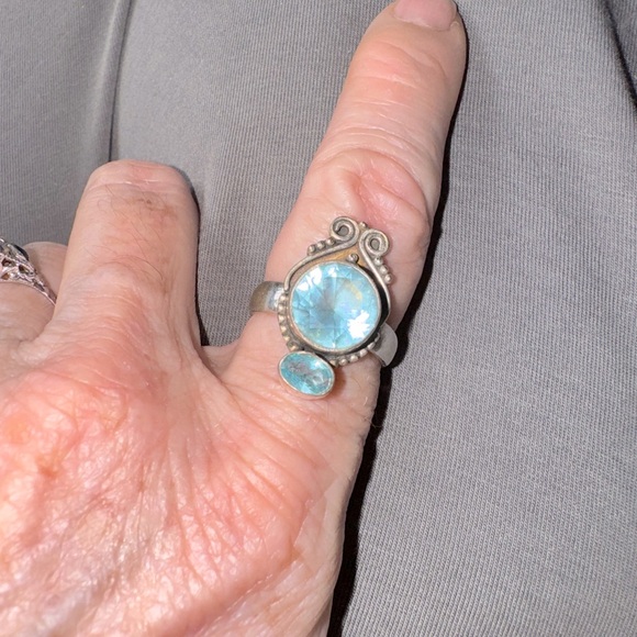 aquamarine topaz silver Jewelry - Beautiful .925 Silver ring with Blue aquamarine and topaz Gemstone Ring
Size 8